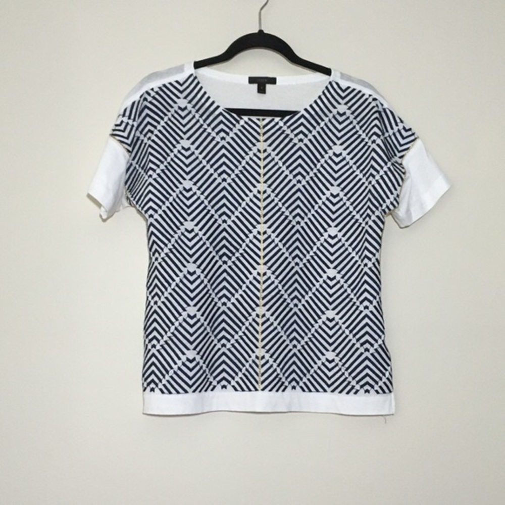 J.Crew Gold and Navy herringbone tee